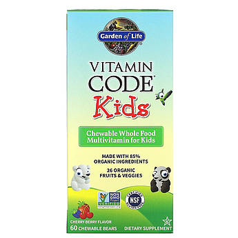 Garden of Life, Vitamin Code Kids, Ціліснохарчові мультивітаміни для дітей, вишня, 60 жувальних ведмедиків