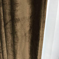 Сучасні однотонні оксамитові штори темно-шоколадного кольору, готовий комплект коричневих штор на вікна, фото 4
