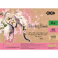 Альбом для эскизов скетчбук А4 ZiBi 100г/м2 40л. белый блок, на спирали ZB.148*_Розовый