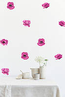 Набор виниловых наклеек Розовые маки 24 штуки по 13 см наклейки цветы декор стен пленка ПВХ наклейки матовая