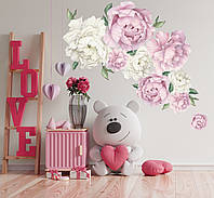 Набор наклеек для декора стен Нежно розовые акварельные пионы от 52 до 18 см виниловые наклейки цветы матовая