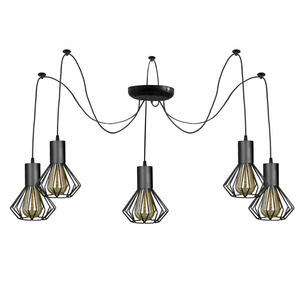 Підвісна люстра павук чорна 5 ламп Е27 Diadem NL 2215-5, фото 1