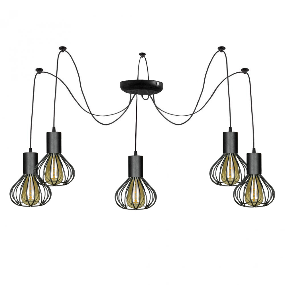 Підвісна люстра павук чорна 5 ламп Е27 Lotus NL 1415--5, фото 1