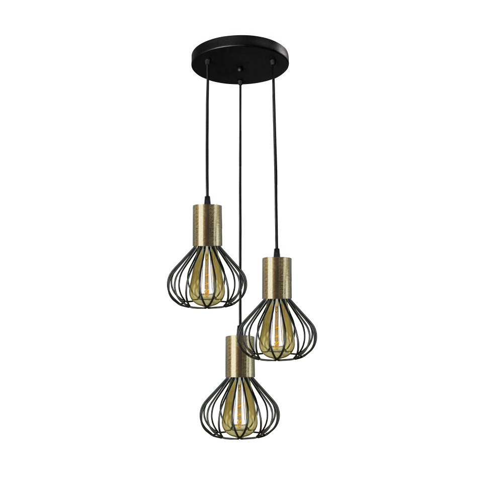 Світильник лофт підвісний Е27 Lotus з бронзовим патроном NL 1415-3R BK+BN, фото 1