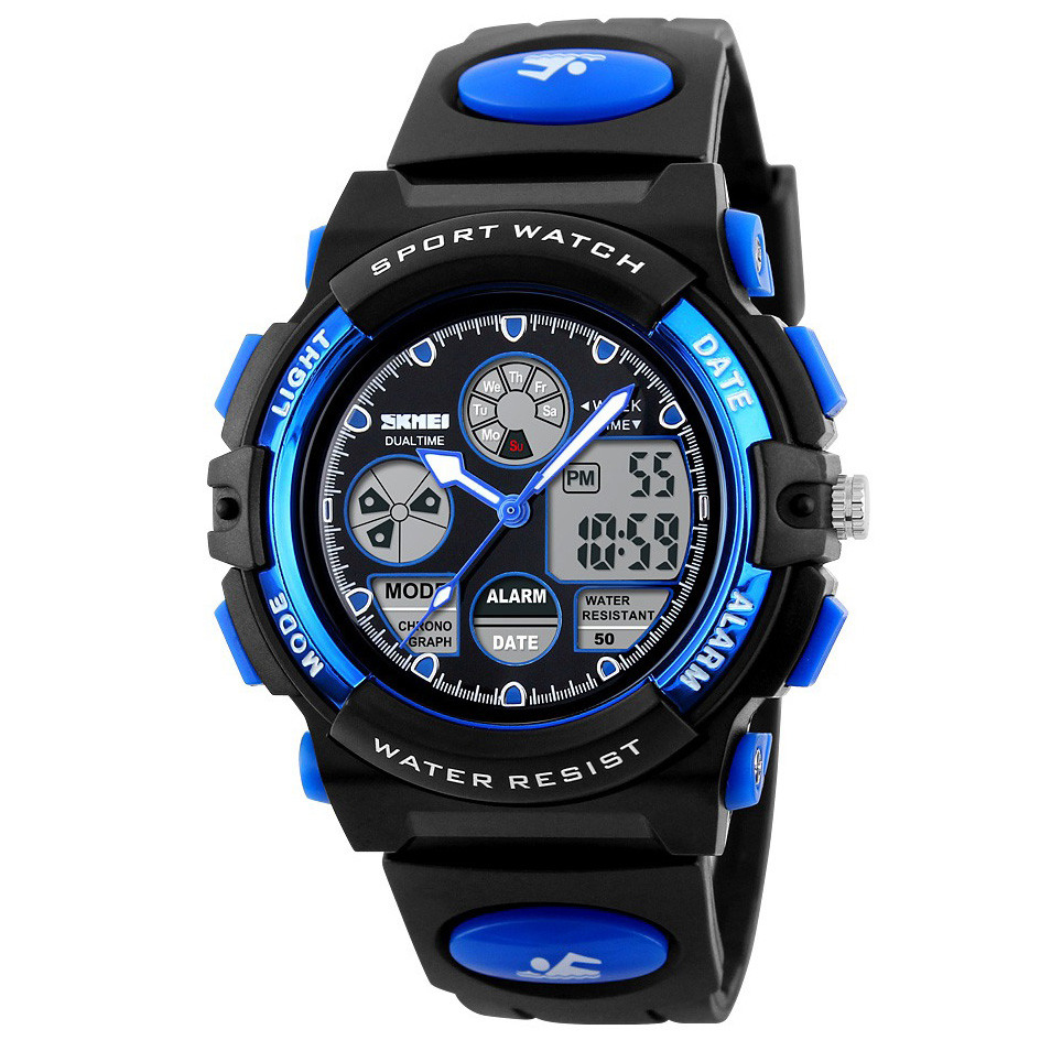 Skmei 1163 чорні із синім дитячий спортивний годинник, фото 1