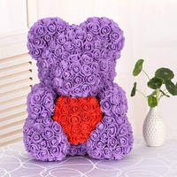 Мишка из 3D роз Teddy Rose Фиолетовый 40 см На подарок девушке день влюбленных 14 февраля Св.Валентина