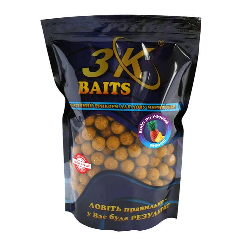 Бойл 3KBaits розчинний запилені Ананас 16мм 800г (3KB1161)