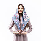 Атласна хустка з квітковим принтом 90х90см Сіра, фото 2