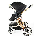 Дитяча універсальна комбінована коляска 2в1 для новонароджених дітей із поворотним блоком чорна, фото 6