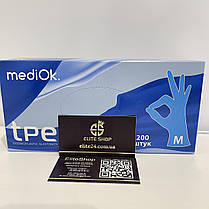 Рукавички Одноразові Tpe (Thermoplastik Elastomer)"М" (200 ШТ.) MediOk, Блакитного кольору, фото 6