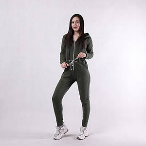 Жіночий стильний комбінезон 2-нитка з капюшоном, одягає для мам-годувальниць "Шанді хакі" 42