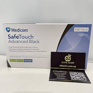 Чорні рукавички нітрилові без пудри MEDICOM SafeTouch Advanced Slim Black 100 шт/уп, фото 2