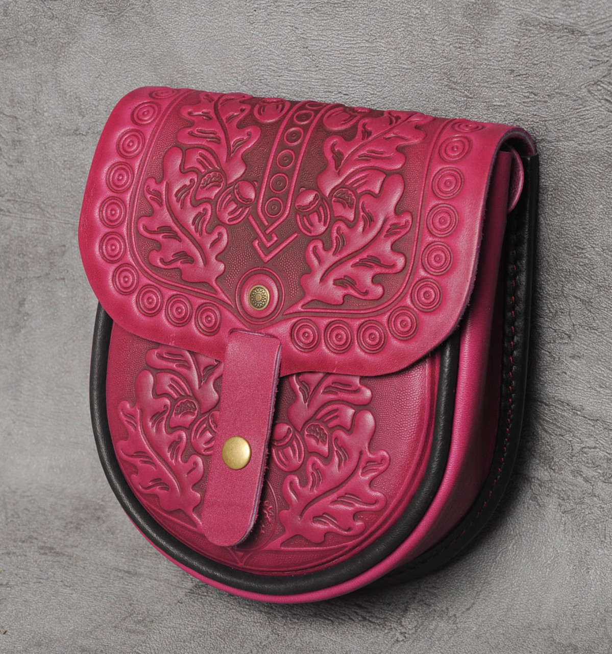 Шкіряна жіноча сумка "Дубок", сумка через плече, міні сумочка, рожева сумка
