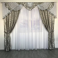 Штори на кухню, штори в зал з ламбрекенами, ламбрекени на вікна Сірий (LS-220-29), фото 4