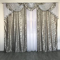 Штори на кухню, штори в зал з ламбрекенами, ламбрекени на вікна Сірий (LS-220-29), фото 7
