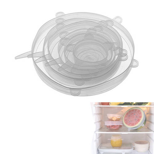 6шт. Многоразовые силиконовые крышки для посуды 6.5-20.5см ...