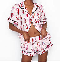 Пижама женская шелковая Victoria's Secret. Пижама женская VS с коротким рукавом и шортами, размер S