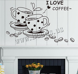 Вінілові наклейки на стіну, стіни вікна, наклейки на кухню "I love coffee" Я люблю каву 73*46см (лист50*70см)), фото 2
