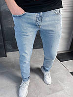 Мужские джинсы светло синего цвета (синие) зауженные, модные базовые штаны Турция
