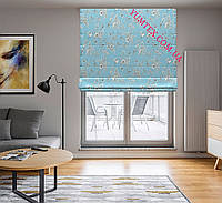 Римская штора ткань с тефлоновой пропиткой птички цветы на ярко-голубом фоне 0751540v7 с доставкой