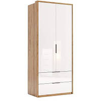 Шафа двостулкова в спальню, у передпокій 2-дверний без дзеркал Asti/Асті Дуб Крафт — Глянець Білий TM Міро Марк