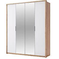 Шафа двостулкова в спальню, у передпокій 4-дверна з дзеркалами Asti/Асті Дуб Крафт — Глянець Білий TM Міро Марк