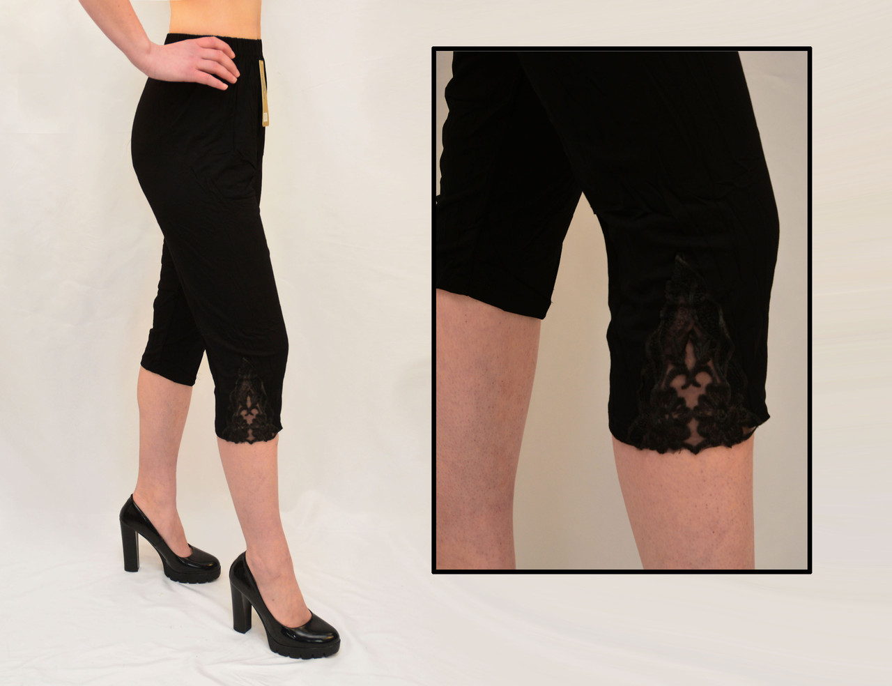 Бриджі жіночі трикотажні з ажурною вставкою великі розміри Kenalin 3XL/4XL