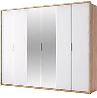 Шафа двостулкова в спальню, у передпокій 6-дверний із дзеркалами Asti/Асті Дуб Крафт — Глянець Білий TM Міро Марк