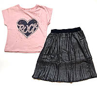 Комплект для девочки с плиссированной юбкой в 2-х цветах, 4-12 лет