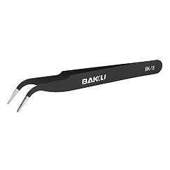 DR Пінцет вигнутий Baku BK-15 ESD з чорним антистатичним покриттям