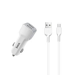 DR Автомобільний зарядний пристрій Hoco Z23 2 USB білий + кабель USB to MicroUSB