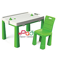 Столик і стільчик ТМ Doloni 2в1 + хокей, дитячий пластиковий столик і стілець-табурет салатовий