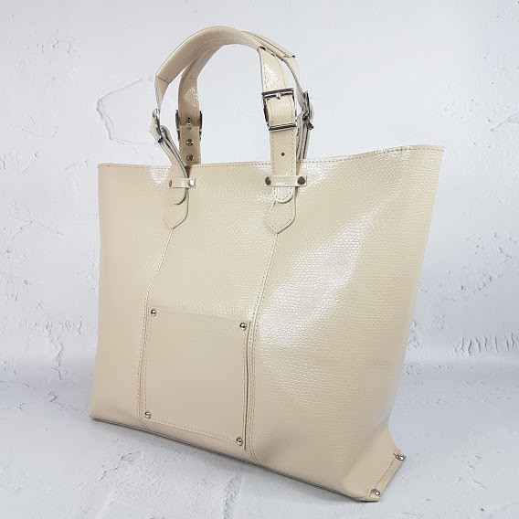 Сумка-шоппер "ЕЛІС" натуральна шкіра, слонова кістка рептилія глянець, фото 1