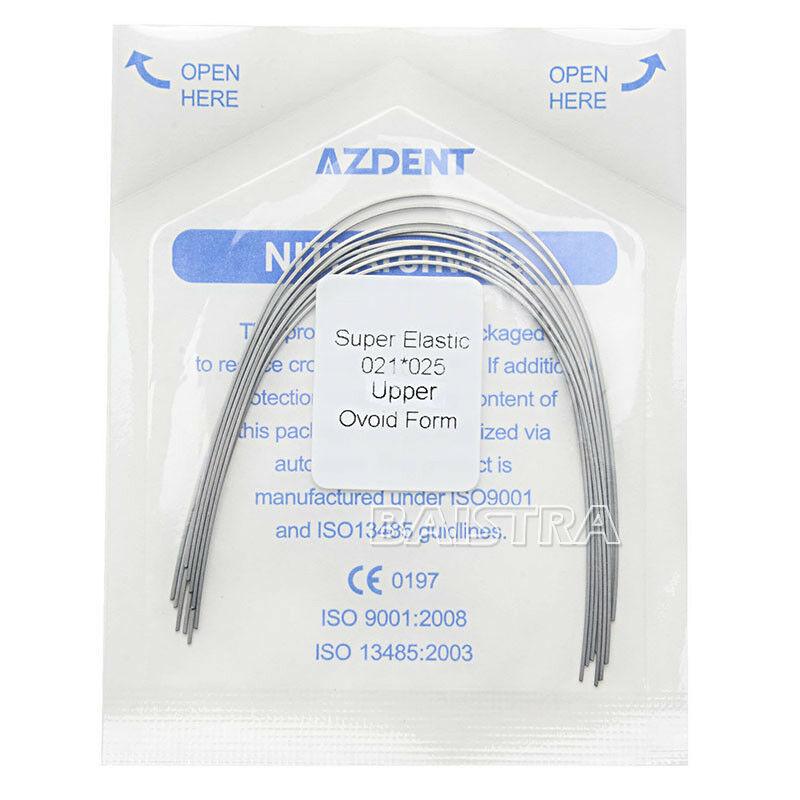 Дуги Azdent SE Niti, 0.021x0.025, верх, 10шт/уп. Ovoid Form