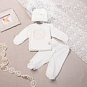 Детский костюм для новорожденного на выписку 3 предмета: распашонка, ползунки, шапочка  - 56  см