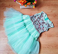 Платье нарядное для девочек 8-12 лет Турция, крупная пайетка, мятный