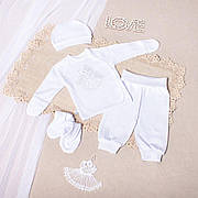 Костюм для крещения младенца (интерлок) - штанишки, рубашка, шапочка, топики - 62, 68 см