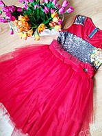 Нарядное платье для девочек 8-12 лет Турция, пайетка, фатин, красный