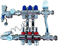 Коллектор для теплого пола  на 4 контура в сборе без насоса с трехходовым термостатическим клапаном