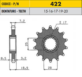 SUNSTAR 42217 Зірка передня BMW F900, F800, F650 аналог JTF704.17