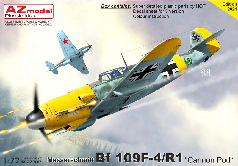Пластикова модель 1/72 AZ model 7687 німецький винищувач Messerschmitt Bf 109F-4/R1 „Cannon Pod“
