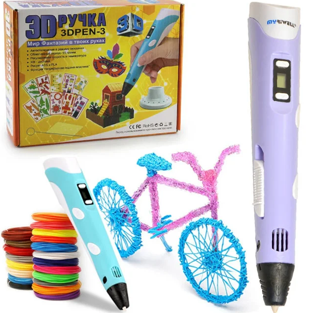 Дитяча 3D ручка 3DPen-3 для малювання з LCD дисплеєм і підставкою, в наборі 10м кольорового пластику, (4