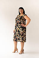 Цветочное приталенное женское платье больших размеров, без рукава 50,52