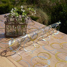 Прозоре М'яке скло з лазерним малюнком золотих і срібних кіл, ширина 80 см