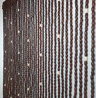 Штори з дерев’яних намистин 40 підвісок “Капля” 1×2 м | коричнево-білі | декоративна штора на дверний отвір