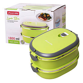 Ланч бокс обідній подвійний Kamille Зелений 1800мл KM-2109