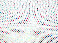 Ткань супер-софт цвет молочный с розовым оттенком принт (0,3 см) розово-синий горошек
