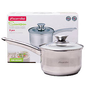 Ківш Kamille 2.1 л з нержавіючої сталі з кришкою з сатиновим напиленням і порожнистими ручками KM-4526S
