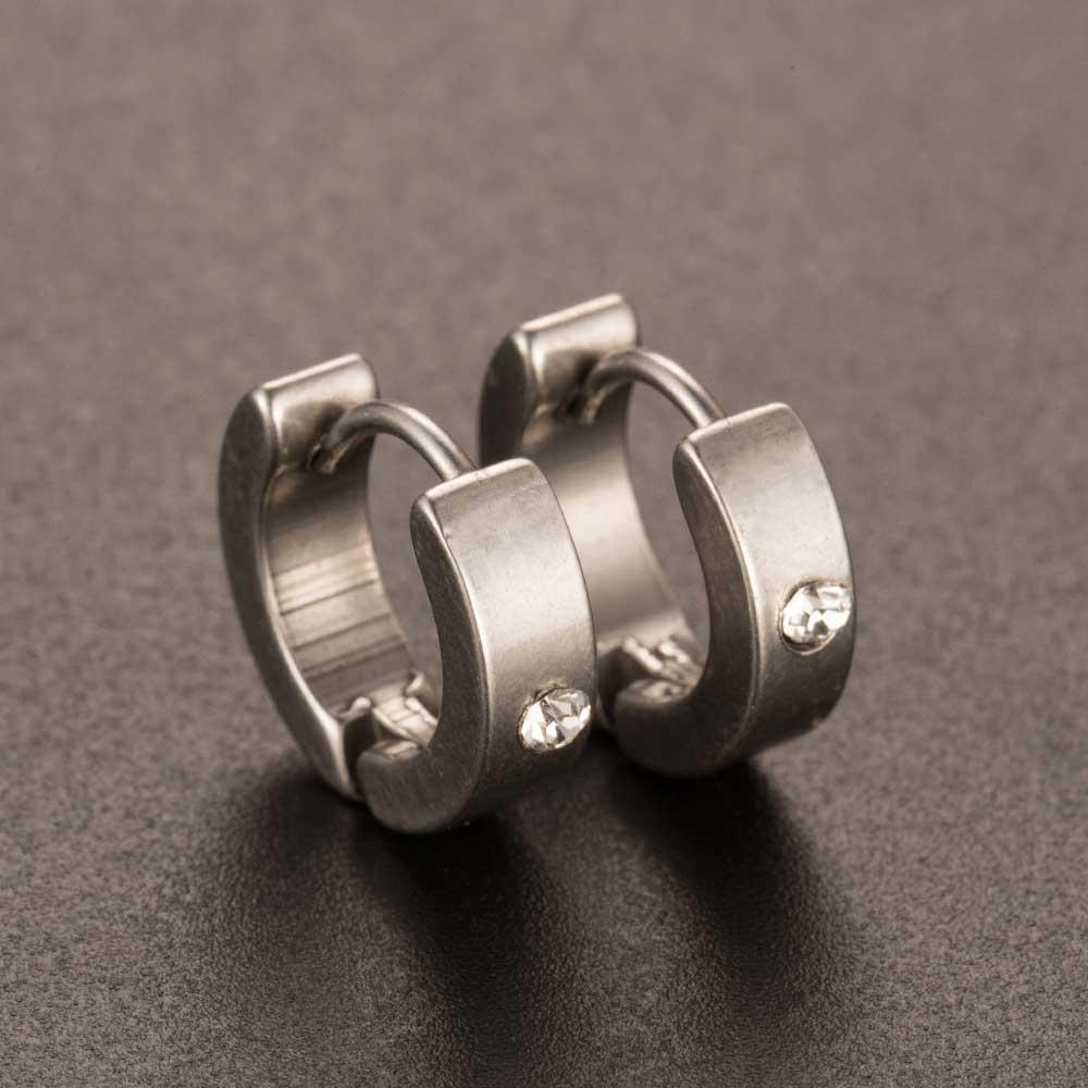 Сережки кольца з кристалами із сталі срібний колір, фото 1