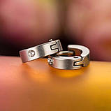 Сережки кольца з кристалами із сталі срібний колір, фото 2